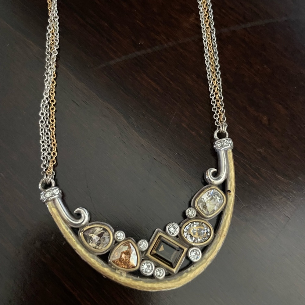 NWT Brighton Silver and Gold Crescent Necklace with Stones